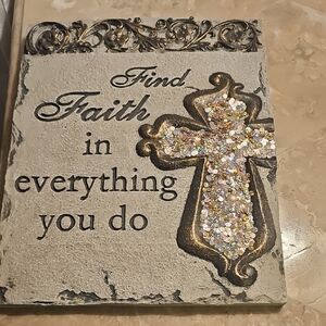 Brand New Decorative Faith Stone Wall Art w/ Glitter Cross 10.5"H X 8.5"W